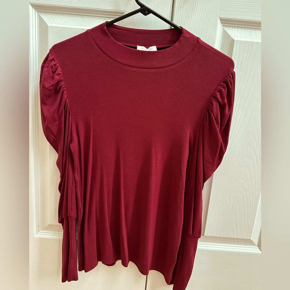 Size Medium, super soft, ballooned sleeved mock turtleneck.